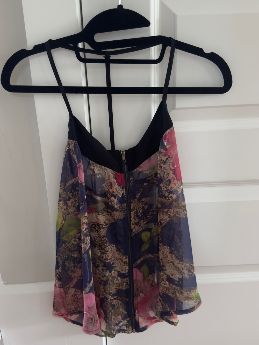 Olive Olivia women’s floral flower zip up silk sheer tank top size Small